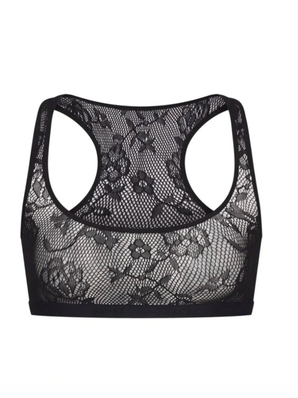 SKIMS KNIT LACE SCOOP NECK BRALETTE in ONYX BLACK
